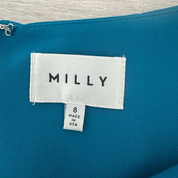 Milly Teal Long Sleeve Split Neck Mini Dress Puff Sleeve Cocktail Party Size 8 - Picture 11 of 12